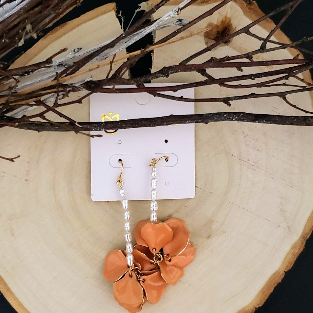 Summertime Orange Flower Dangle Earrings
